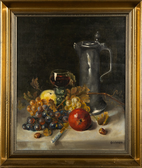 Otto Goldmann, a painting, still life with wine