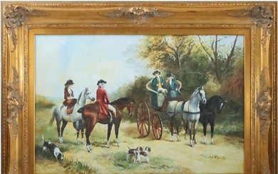 P Carole, 20th C. Oil on Canvas Painting English Hunt Scene
