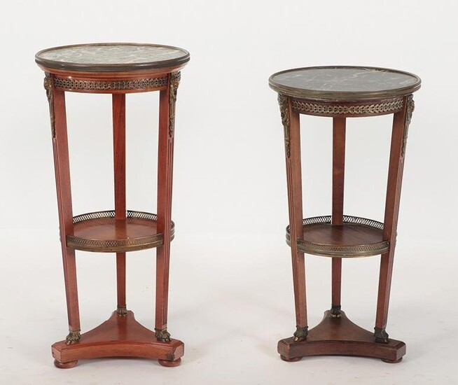 PAIR FRENCH EMPIRE MARBLE TOP PEDESTAL TABLES 1900