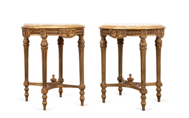 PAIR LOUIS XVI STYLE MARBLE TOP ROUND SIDE TABLES