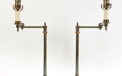 PAIR OF BRASS SWING ARM CANDLESTICK LAMPS