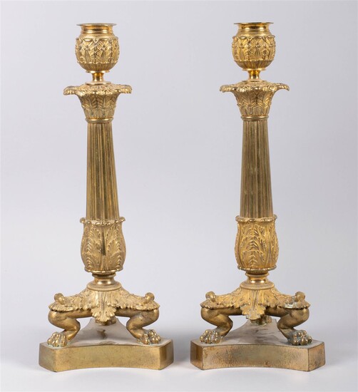 PAIR OF FRENCH EMPIRE STYLE GILT-BRONZE CANDLESTICKS, 19TH CENTURY