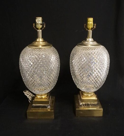 PAIR OF HEAVY CUT GLASS TABLE LAMPS