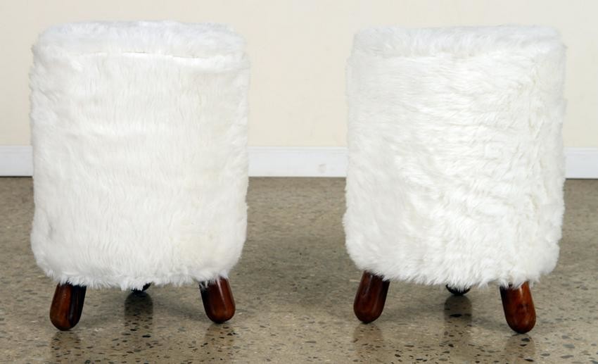 PAIR UPHOLSTERED FOOT STOOLS MANNER OF JEAN ROYERE