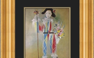 Pablo Picasso Paulo as Harlequin with Flowers Custom Framed Print
