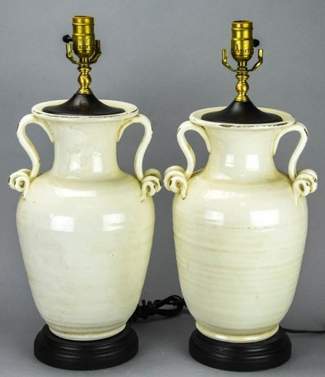 Pair Chinese White Porcelain Vase Mount Lamps
