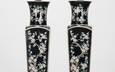 Pair Chinese famille noir porcelain vase lamps