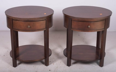 Pair Contemporary walnut one drawer side tables