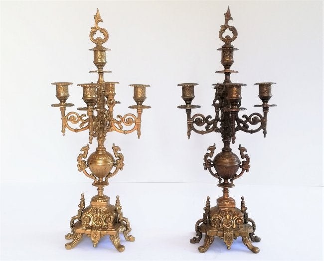 Pair FRENCH gilt bronze Five-light candelabra