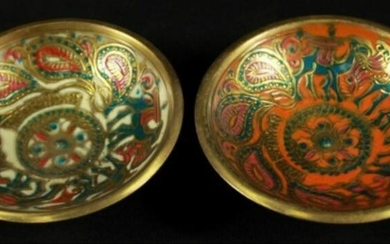 Pair Of Jerusalem Bronze And Enamel Bowls