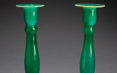 Pair of Candlesticks, Possibly Fry Foval Glass.
