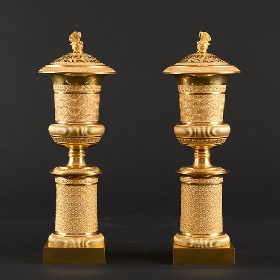 Pair of Empire Cassolettes à double usage - Empire - Bronze (gilt) - Early 19th century