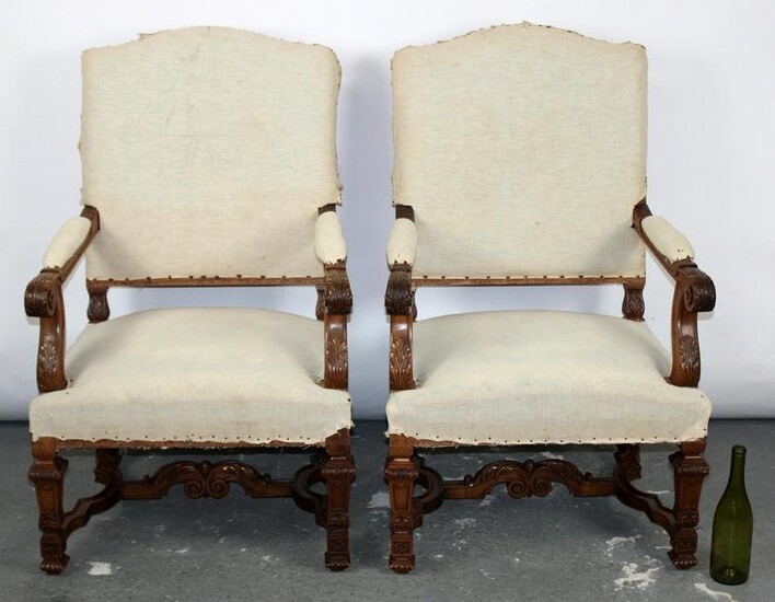 Pair of French Louis XIV style fauteuil armchairs
