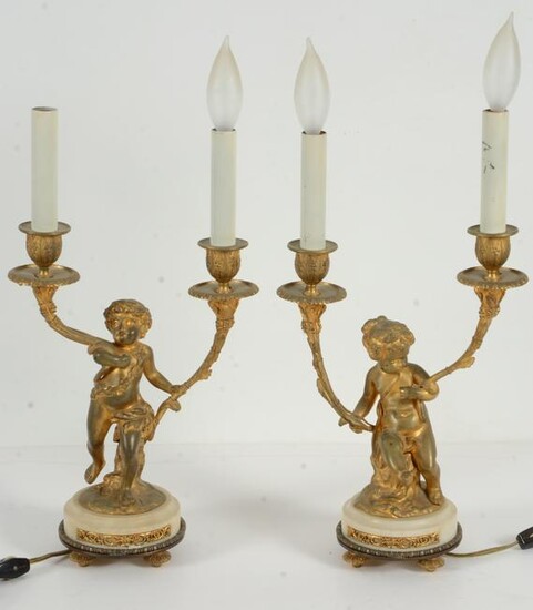 Pair of French mid-19th century gilt bronze figural
