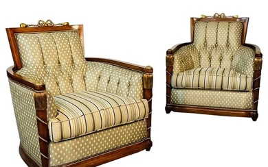 Pair of Grosfeld House Hi Back Arm Chairs, Bergere or Lounge Chairs