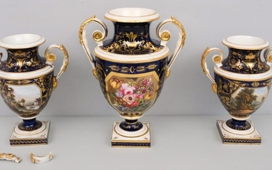 Pair of Old Derby Porcelain Landscape Vases