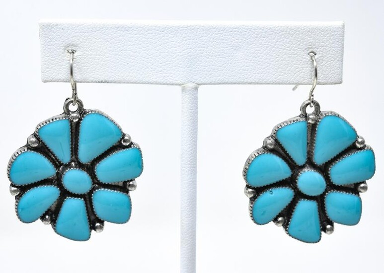 Pair of Turquoise Enamel Native American Earrings