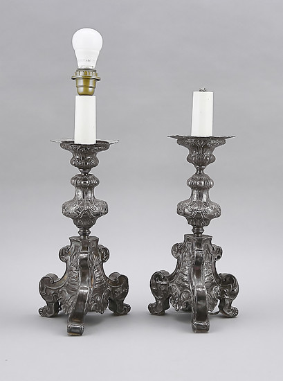 Pair of table lamps, 20th century, plated, Baroque...