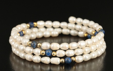 Pearl and Lapis Lazuli Wrap Bracelet