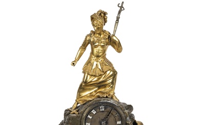 Pendule de table Empire - Louis Philippe en bronze doré au mercure et bleui. Cadran...