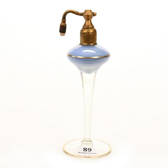 Perfume Atomizer, Cased Blue Art Glass