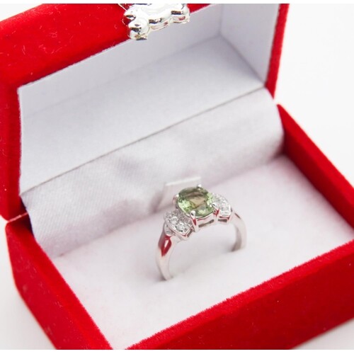 Peridot Ladies Ring Mounted on 9 Carat White Gold Ring Size ...