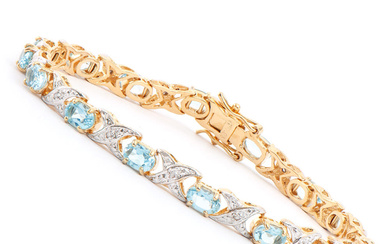 Plated 18KT Yellow Gold 9.00ctw Blue Topaz and Diamond Bracelet