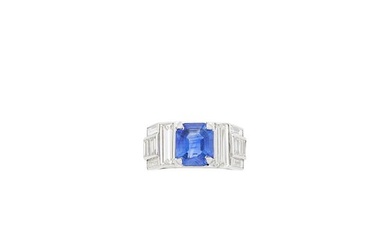 Platinum, Kashmir Sapphire and Diamond Ring, France