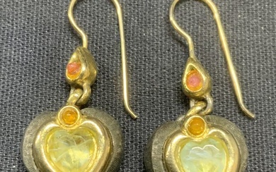 RA Silver & Gold Tone Crystal Heart Earrings