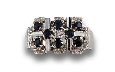 RING, 1970s, WITH SYNTHETIC SAPPHIRES, IN WHITE GOLD