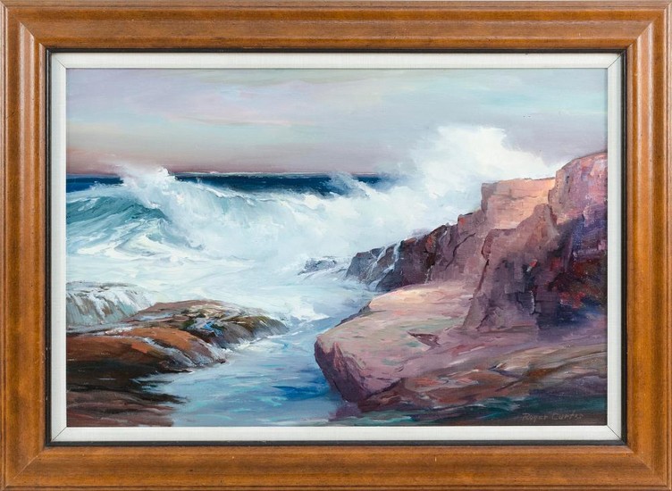 ROGER WILLIAM CURTIS, Massachusetts, 1910-2000, "Gale Winds -- Gloucester Mass"., Oil on canvas, 20" x 30". Framed 27" x 37".