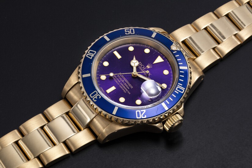 ROLEX, A YELLOW GOLD SUBMARINER WITH PURPLE DIAL, REF. 16618