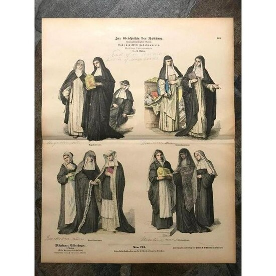 Rare 19thc German Handcolored Costume Plates, Nuns