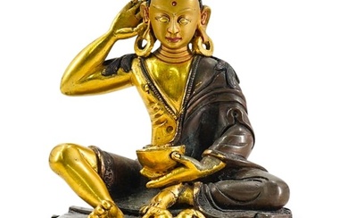 Rare Antique Tibetan Gilt Bronze Milarepa