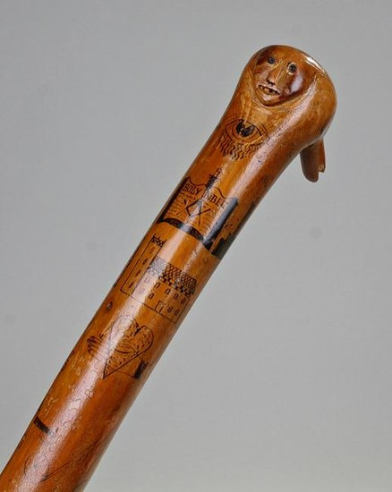Rare named and dated circa 1819 Masonic cane, the top
