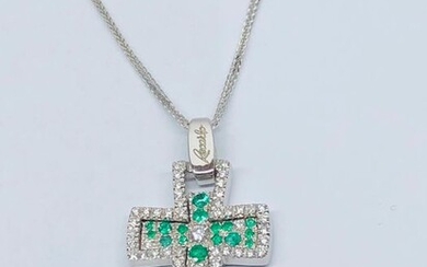 Recarlo - 18 kt. White gold - Necklace with pendant - 0.50 ct Diamond - Emeralds