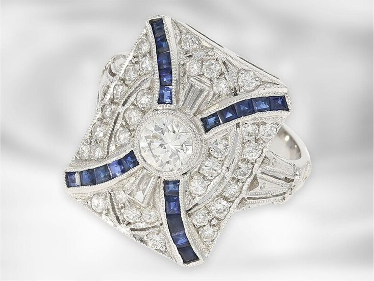 Ring: fine brilliant/sapphire ring in art deco style,...