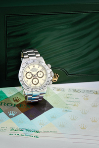 Rolex. A Very Rare Stainless Steel Chronograph Bracelet Watch with 'Cream/Panna' Dial