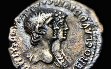 Roman Empire. Nero (AD 54-68). AR Denarius,Nero with Agrippina Jr., AD 55. RIC. 7 (RRR) R3.