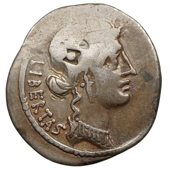 Roman Republic. Marcus Iunius Brutus. AR Denarius,54 BC - Libertas, Liktoren