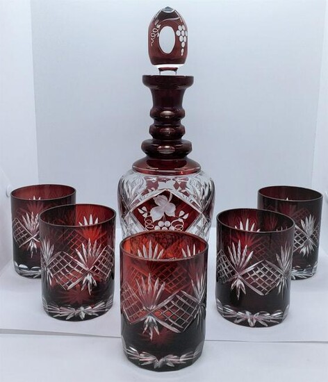 Ruby Crystal Glass Decanter Set of Six
