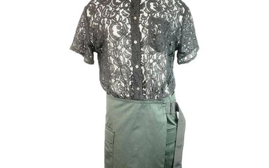 Sacai Luck Black Floral Lace Button- Down Shirt Wrap