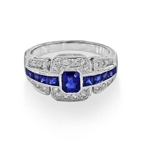Sapphire Ring set with 1.02ct. sapphires and 0.27 ct. diamon...