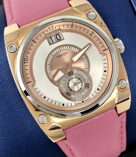Savoy - 15 Diamonds Icon Petite 33 mm Pink leather IP Gold - C4101A.04B.L2 - Women - NEW