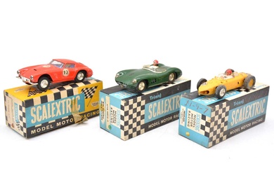 Scalextric by Tri-ang slot car racing models, three including ref E/4 Ferrari GT