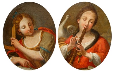 Scuola emiliana, XVII secolo - Allegoria della Musica e Allegoria della Geometria