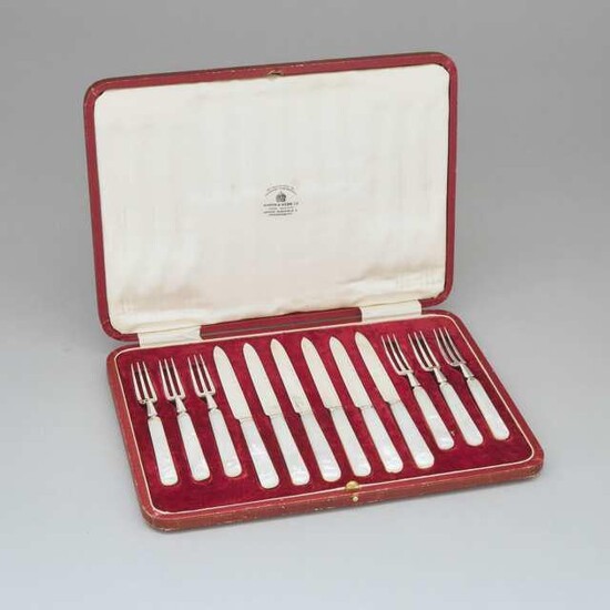 Set of Six English Silver Fruit Knives and Six Forks