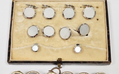 Set of white gold and mother-of-pearl cufflinks and dress st...