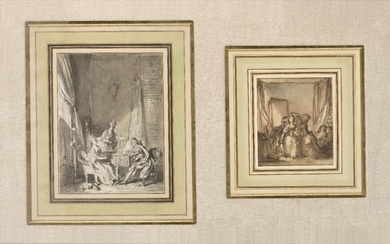 Sigmund Freudenberger, Swiss 1745-1801- Musical Diversion; and Le Lever; the first black chalk, pen and black ink and grey wash on paper, the second black chalk, pen and brown ink and grey wash on paper, the first 14.8 x 11 cm., the second 9 x 7.8...