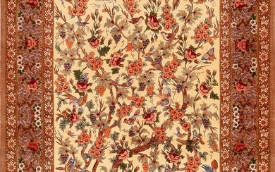 Silk Vintage Persian Qum In Tree Of Life Design 5 ft x 3 ft 5 in (1.52 m x 1.04 m)